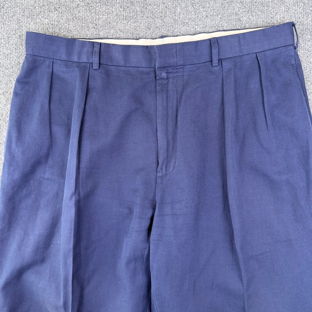 VTG Polo Golf Ralph Lauren Pants Mens 38x32 Blue Pleated Chino Cotton Silk Linen